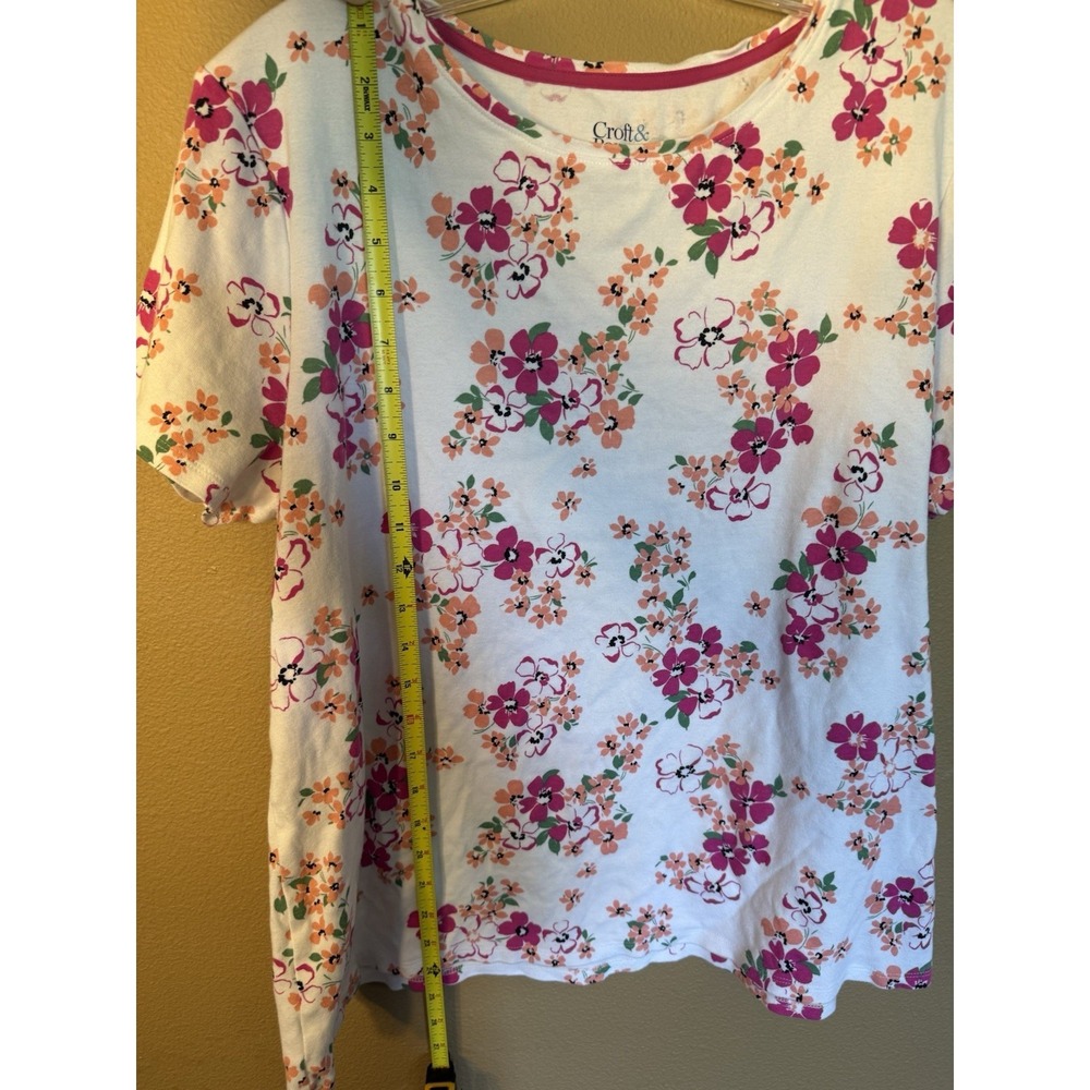 Croft & Barrow Classic Tee 100% Cotton White Floral Short Sleeve Size XL Women's - Picture 4 of 5